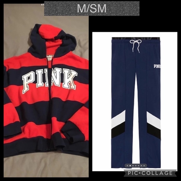 VS PINK BOYFRIEND PANT LOGO WAISTBAND SZ SM NAVY FULL ZIP SWEATSHIRT SZ M RED - Picture 14 of 14